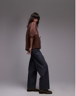 naomi linen tie-detail smock top in chocolate