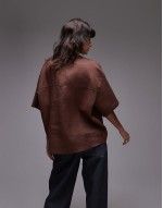 naomi linen tie-detail smock top in chocolate