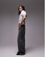 V neck puff sve shirred top in mono stripe