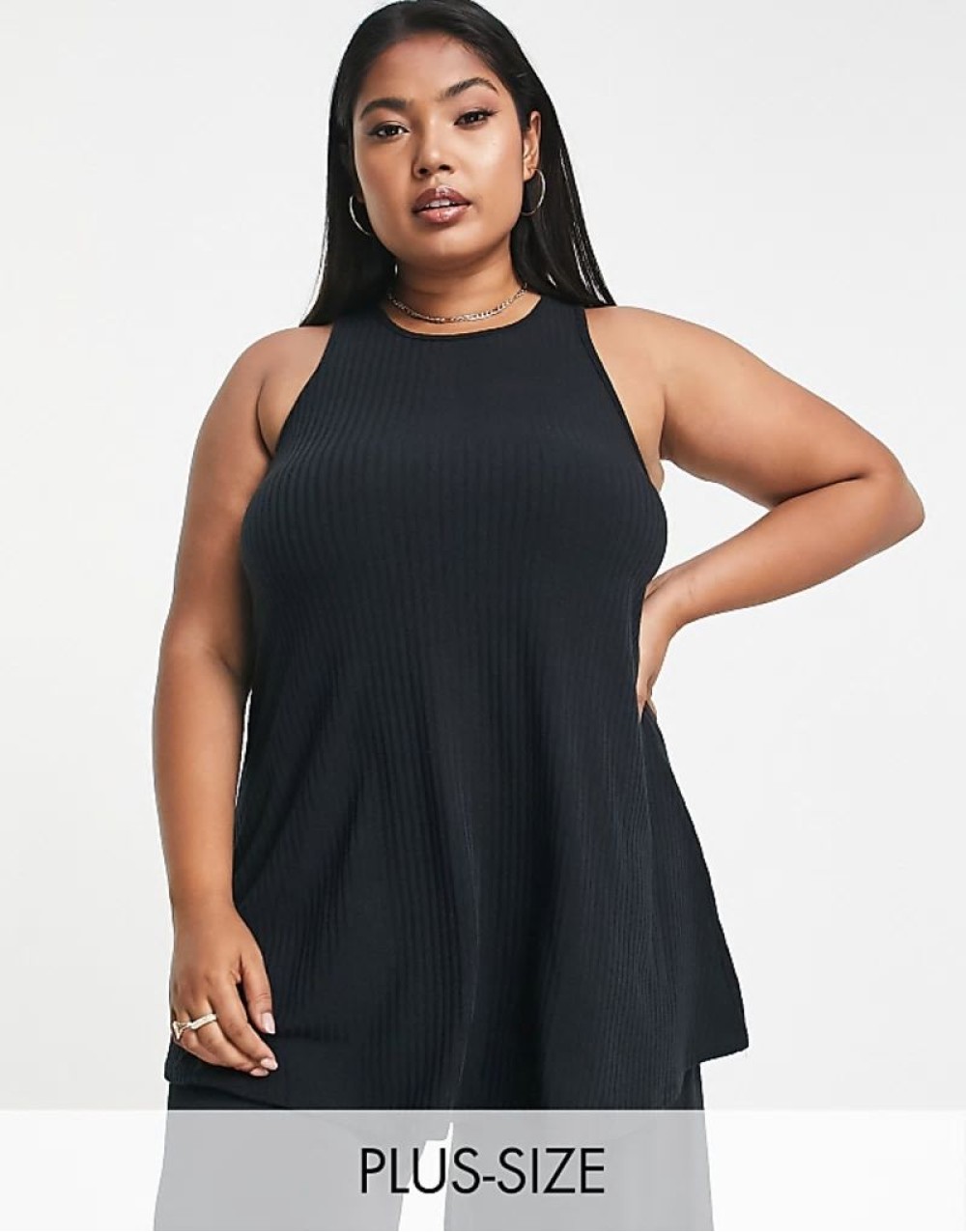 sveless ribbed swing top in black
