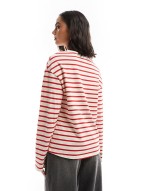 long sve stripe t-shirt in cream & red stripe