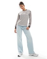 stripe mix skater top in beige