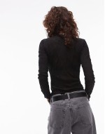 long sve sheer ruffle top in black