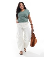 relaxed oversized v neck t-shirt in khaki