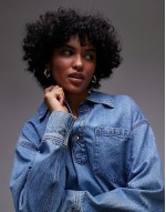 denim open collar overshirt in blue