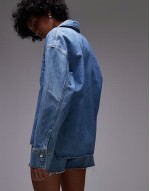 denim open collar overshirt in blue