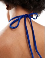 Tall  ruched keyhole halter swimsuit in blue