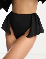 frill hem high leg bikini bottom in black