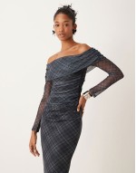 check mesh co-ord in blue pattern