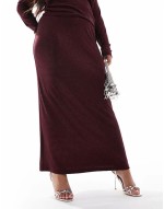 all over hotfix maxi skirt co-ord in burgundy