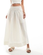 maxi skirt with ruched basque in light beige