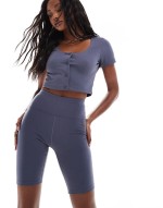 Icon 8 inch soft touch legging short in slate blue