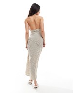 stripe panelled beach wrap maxi dress in brown & white