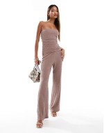 Premium textured flare leg trouser co-ord in light brown
