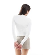 high neck sculpt long sve top in white