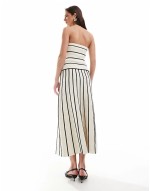 bandeau contrast stripe knit midaxi dress in black and cream