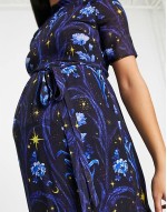 open back star print midi dress in cobalt