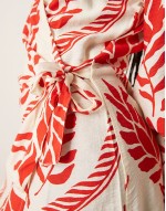wrap kimono dress in red floral print