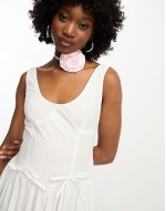 tie detailed smock midi dress in white