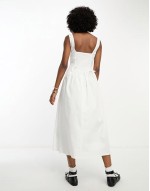 tie detailed smock midi dress in white