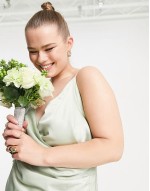 Bridesmaid cami maxi dress with ruching in green satin