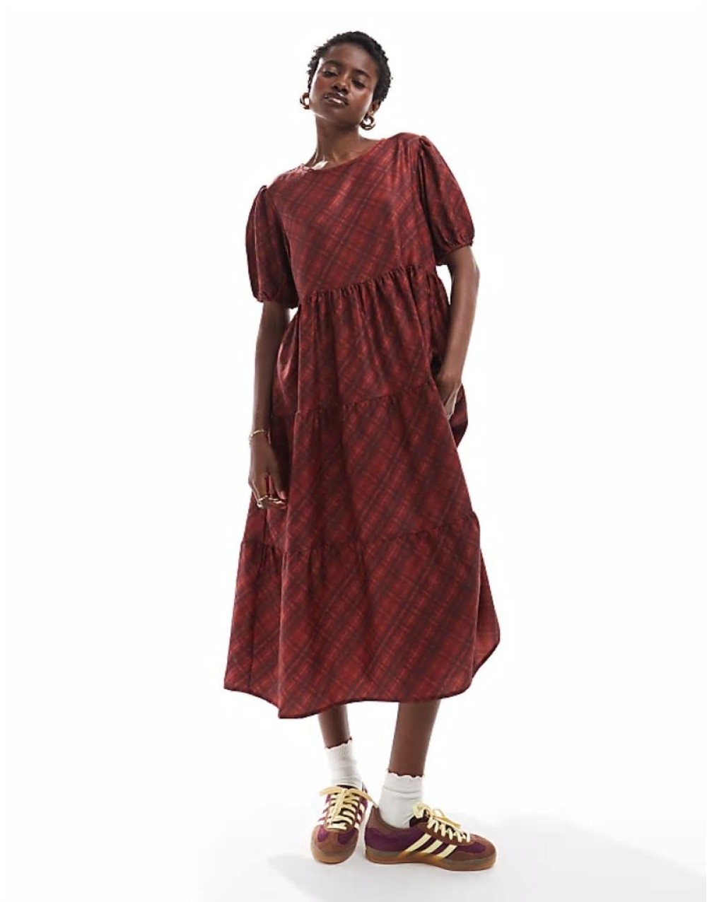 maxi smock dress in red check