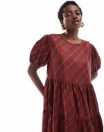 maxi smock dress in red check