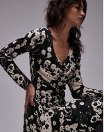 deep cowl neck tea dress in mono floral