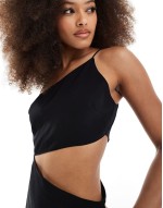 strappy asymmetric mini dress with cut out detail in black