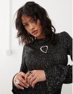 long sve sequin knit mini dress in black