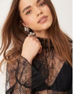 lace high neck blouse in black