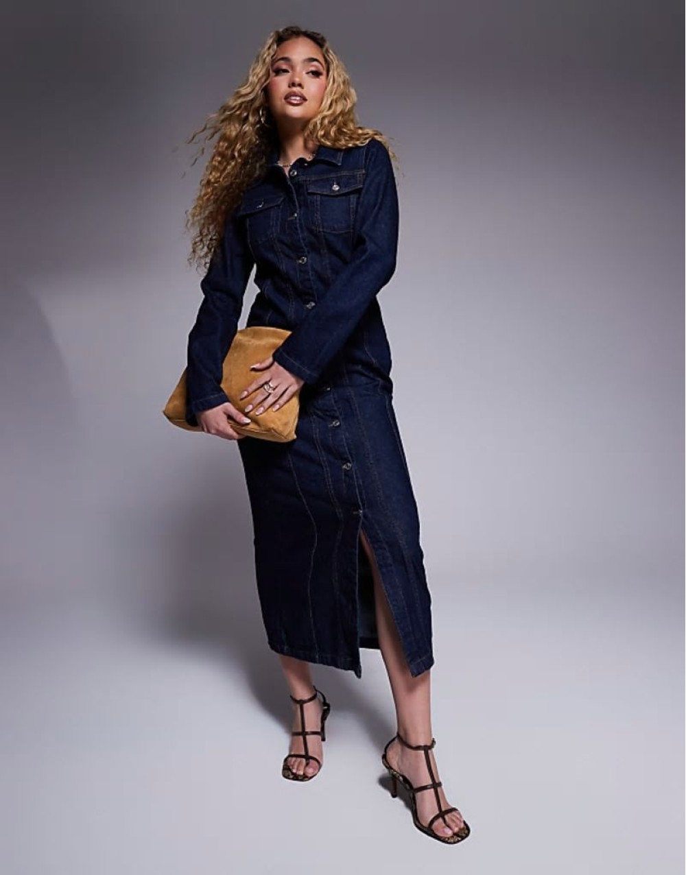 design top collar shirt dress in blue