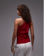 one shoulder tie knitted top in red