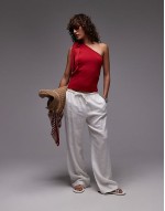 one shoulder tie knitted top in red