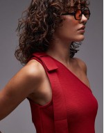 one shoulder tie knitted top in red
