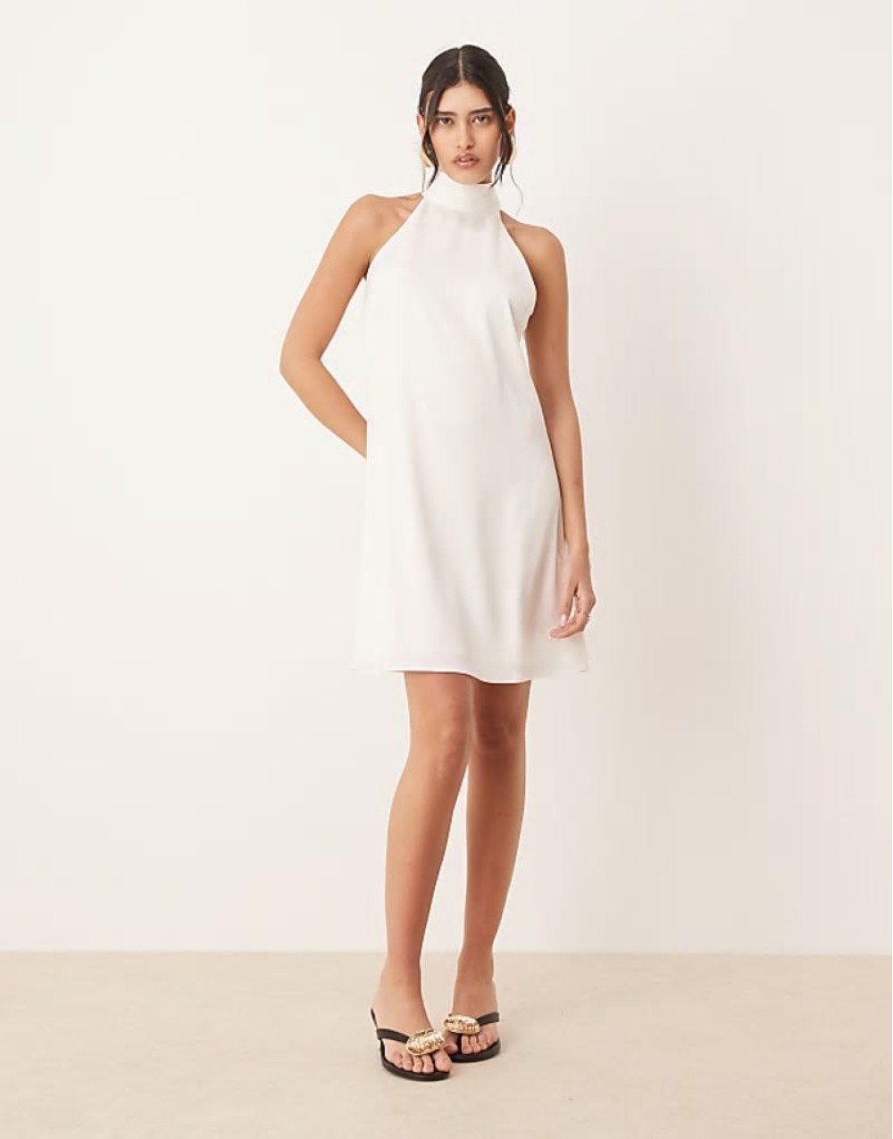 halterneck mini dress with bow back in white