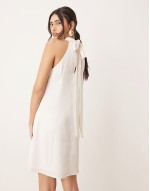 halterneck mini dress with bow back in white