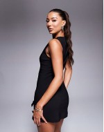 bengaline mini slash neck dress with bow detail in black