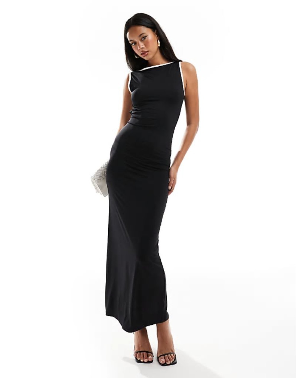 contrast binding maxi dress with cut out in black