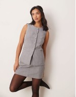longline tailored waistcoat & mini skirt co-ord in grey