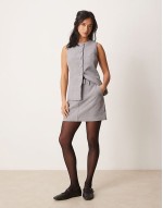 longline tailored waistcoat & mini skirt co-ord in grey