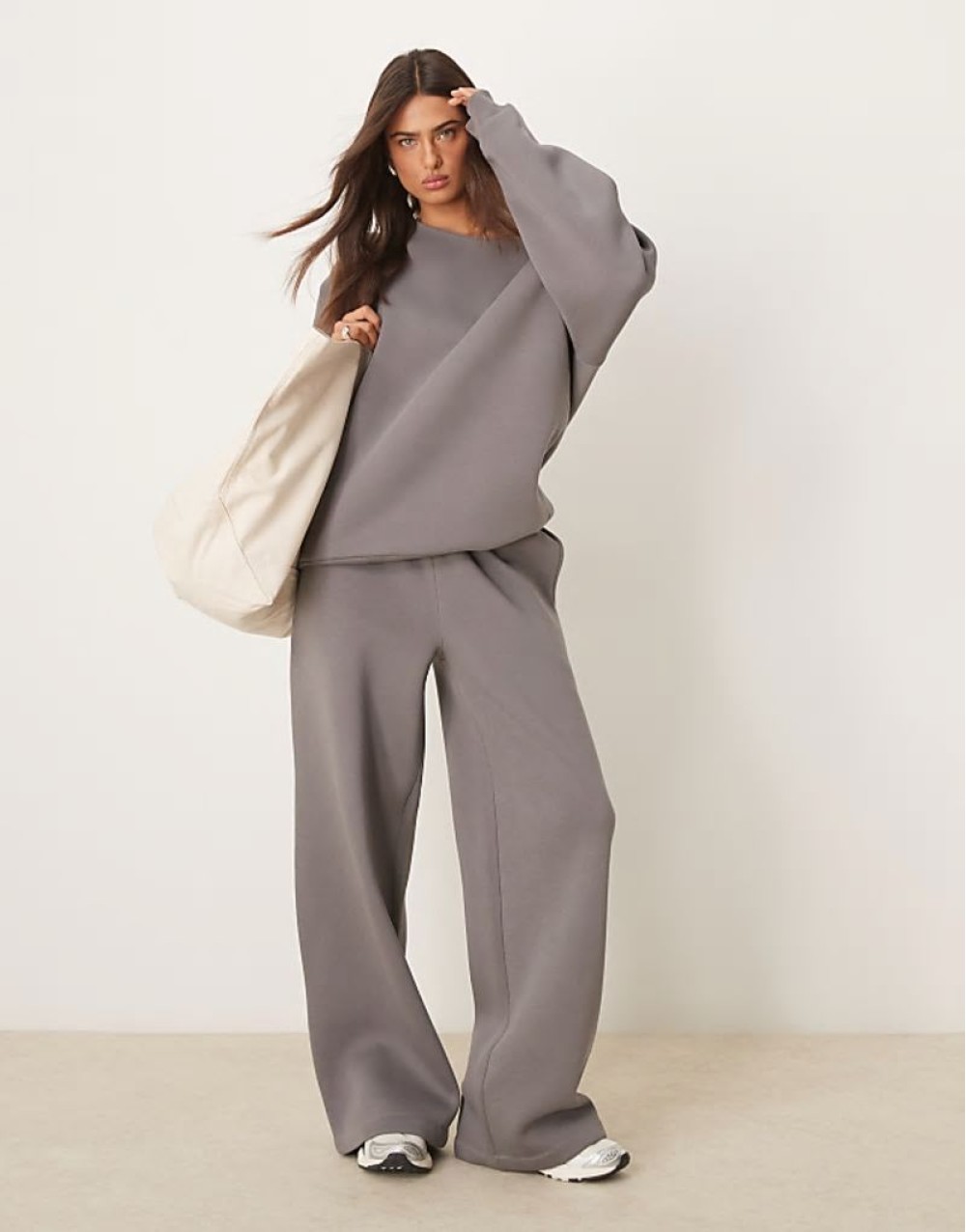 off shoulder sweat and jogger co-ord in grey - GREY