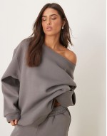 off shoulder sweat and jogger co-ord in grey - GREY