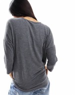 wide neck 3/4 sve top in charcoal melange
